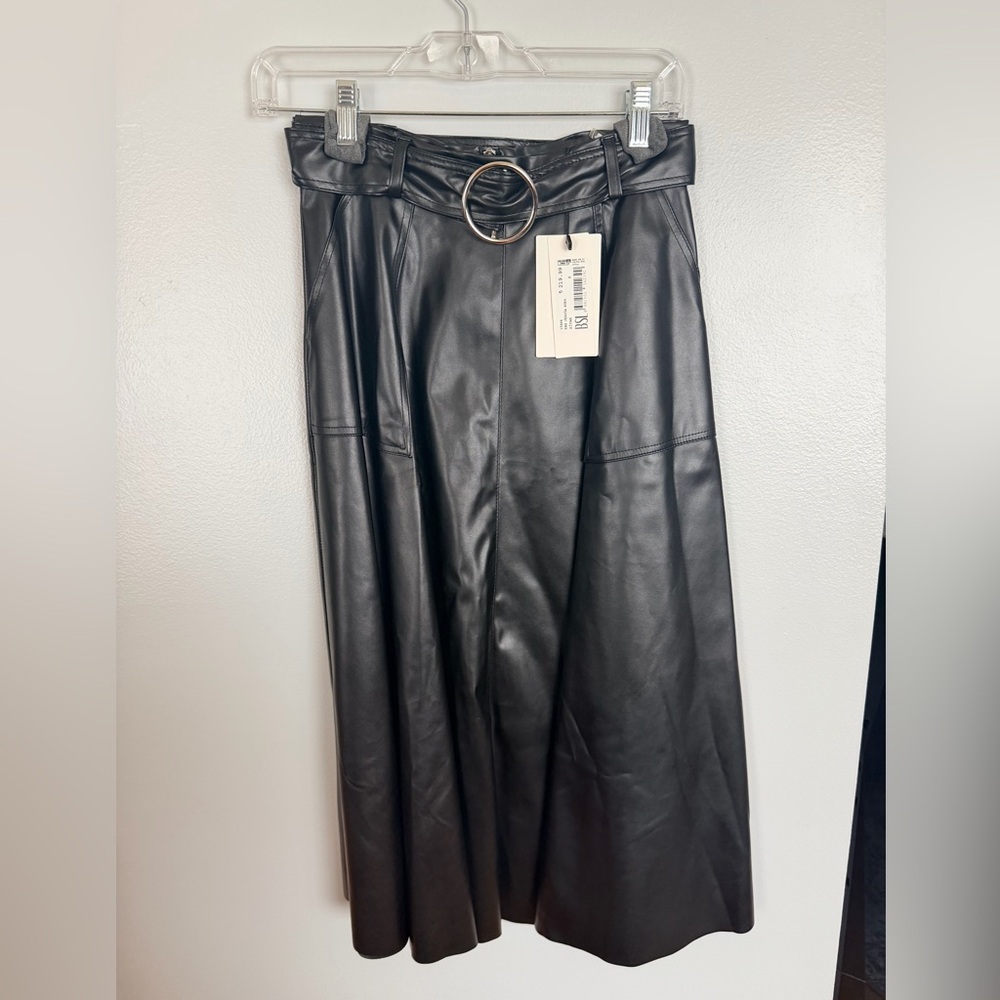 Black A-Line Vegan Leather Midi Skirt - NWT - Picture 2 of 3